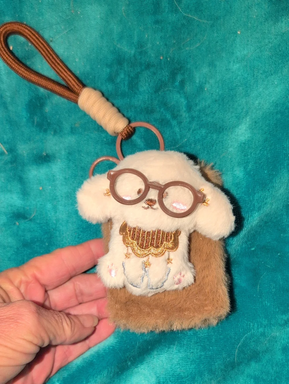 Plush Brown Puppy Keychain Bag Charm in Cream & Brown